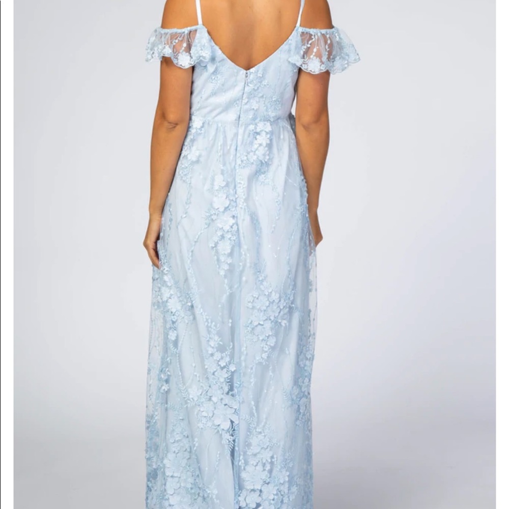 NWT Baby Blue Lace Maternity Dress with Embroidered Flowers - Picture 3 of 7
